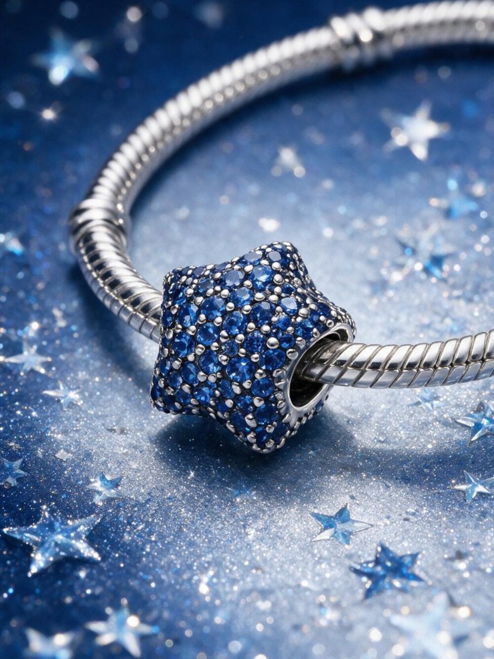 Blue Pavé Star Charm (ONE) – Sterling Silver